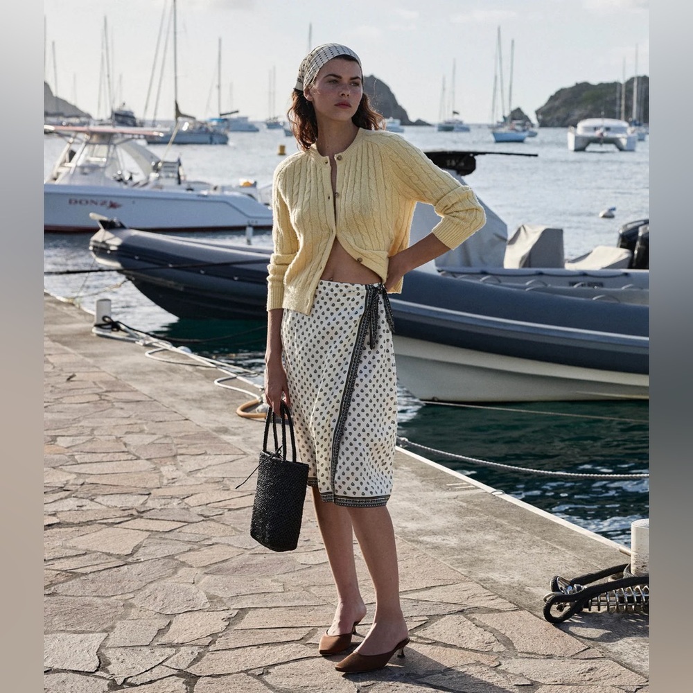 Doen Cream Polka Dot A-Line Midi Skirt with Black Trim